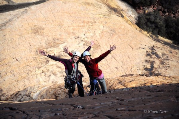 Practicing exposure skills on a route called “Armatron” in Red Rocks, NV